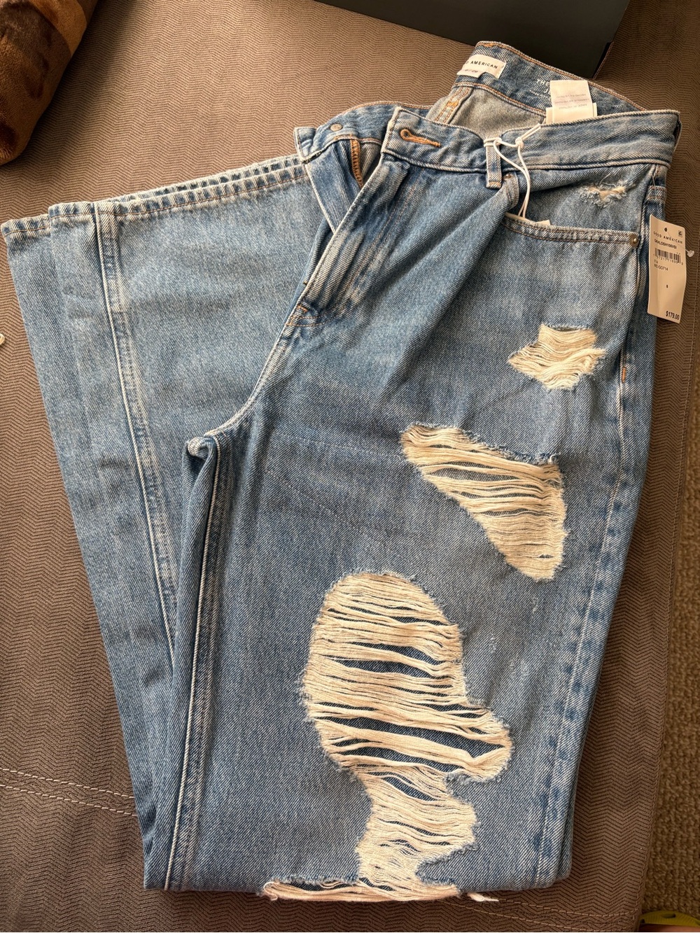 Good American Light Wash Distressed Super High Rise Jeans